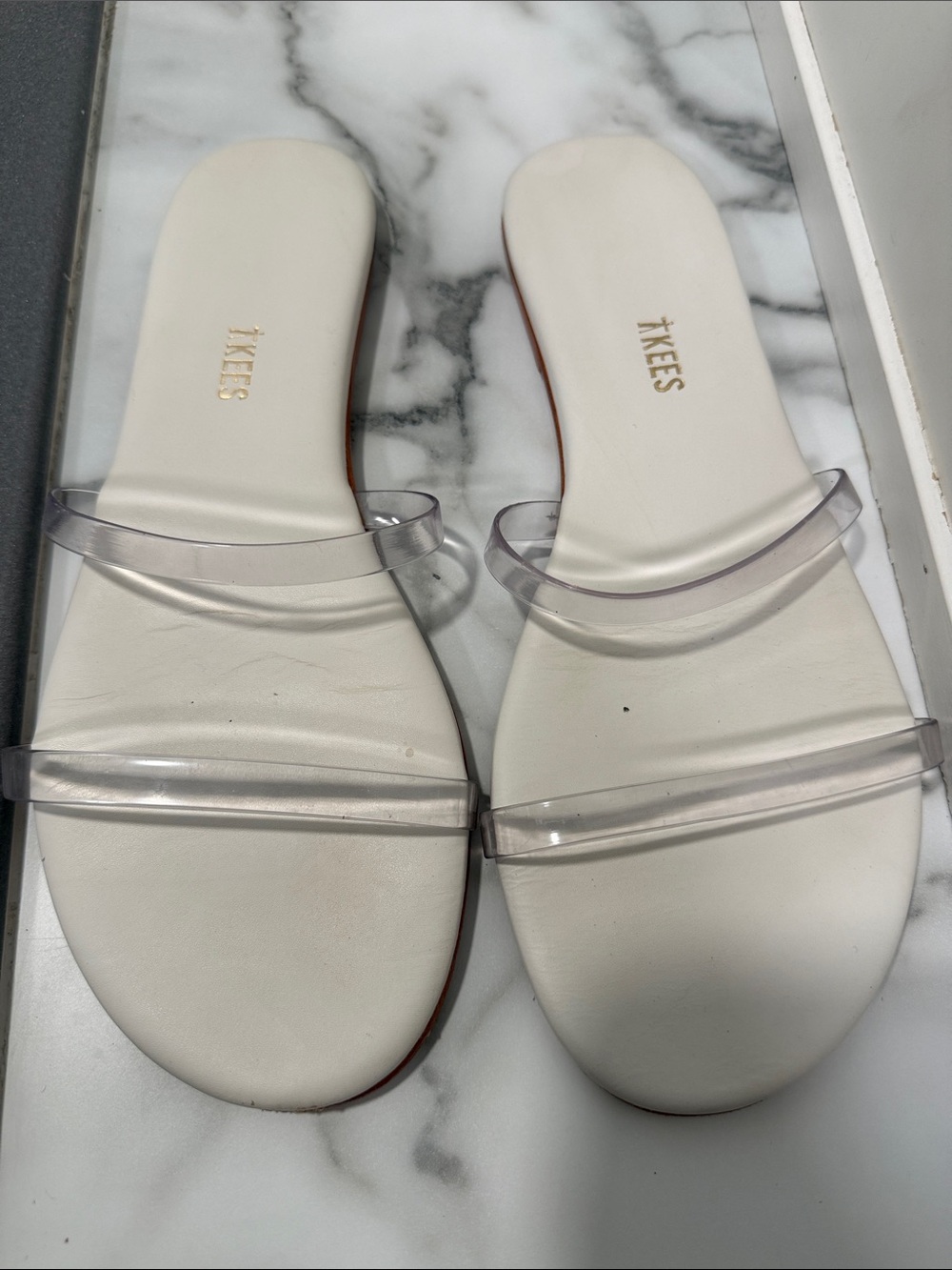 TKEES Gemma flat slide women’s white sandals size 10 B